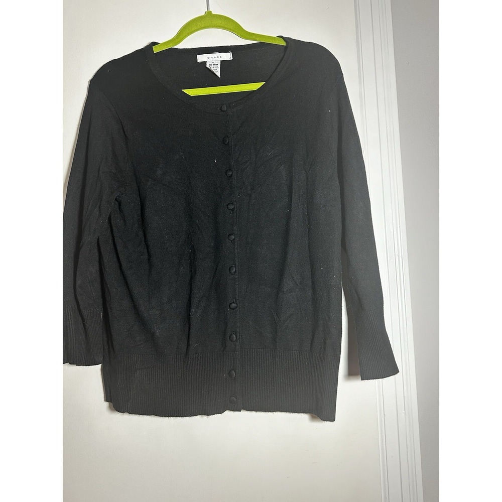Grace Clothing Sz:XL Black Cardigan Sweater 3/4 Sleeve
